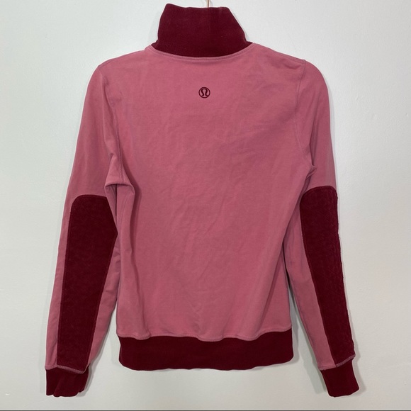 *RARE* LULULEMON Red/Pink Full-Zip Collared Sweatshirt w/ Elbow Patches - Size 6 - Picture 6 of 12